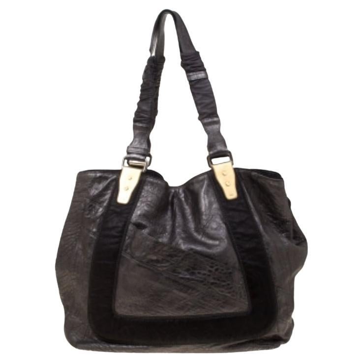 Chloe Metallic Grey Pebbled Leather Shopper Tote