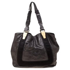 Chloe Metallic Grey Pebbled Leather Shopper Tote