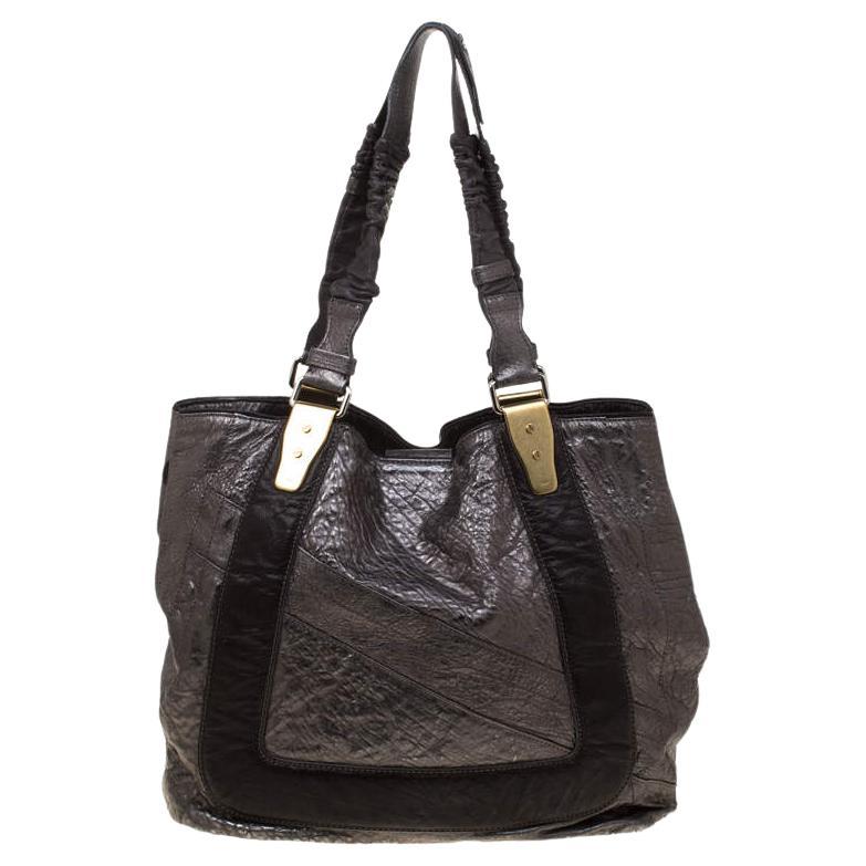 Chloe Metallic Grey Pebbled Leather Shopper Tote For Sale