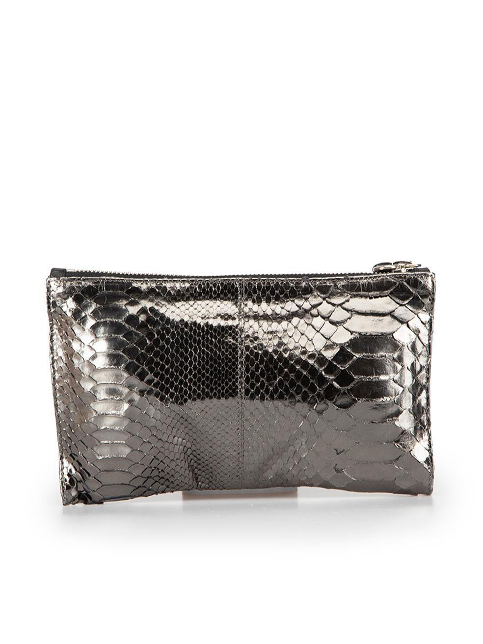Chloé Metallic Gunmetal Python Skin Clutch In Excellent Condition For Sale In London, GB
