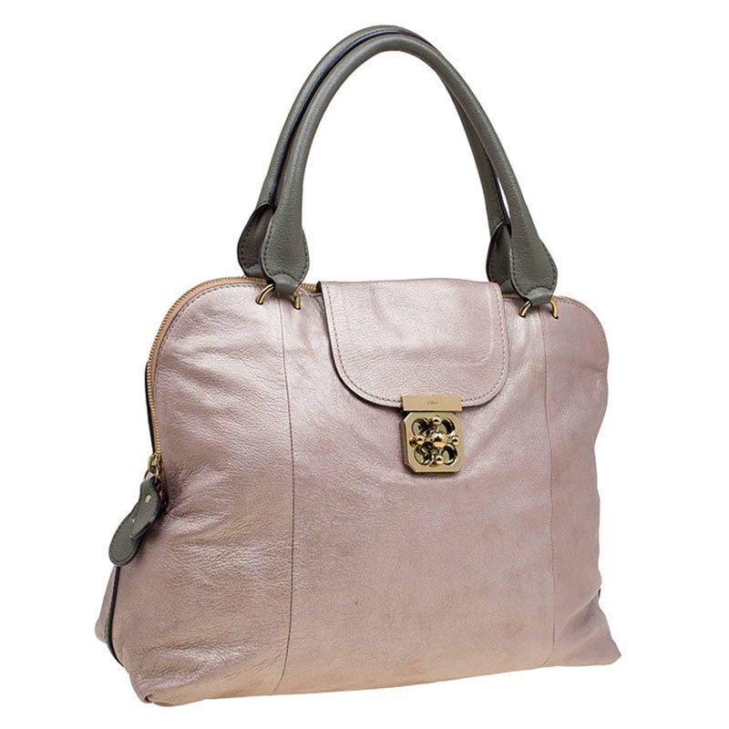 Brown Chloe Metallic Leather Elsie Large Bowling Bag