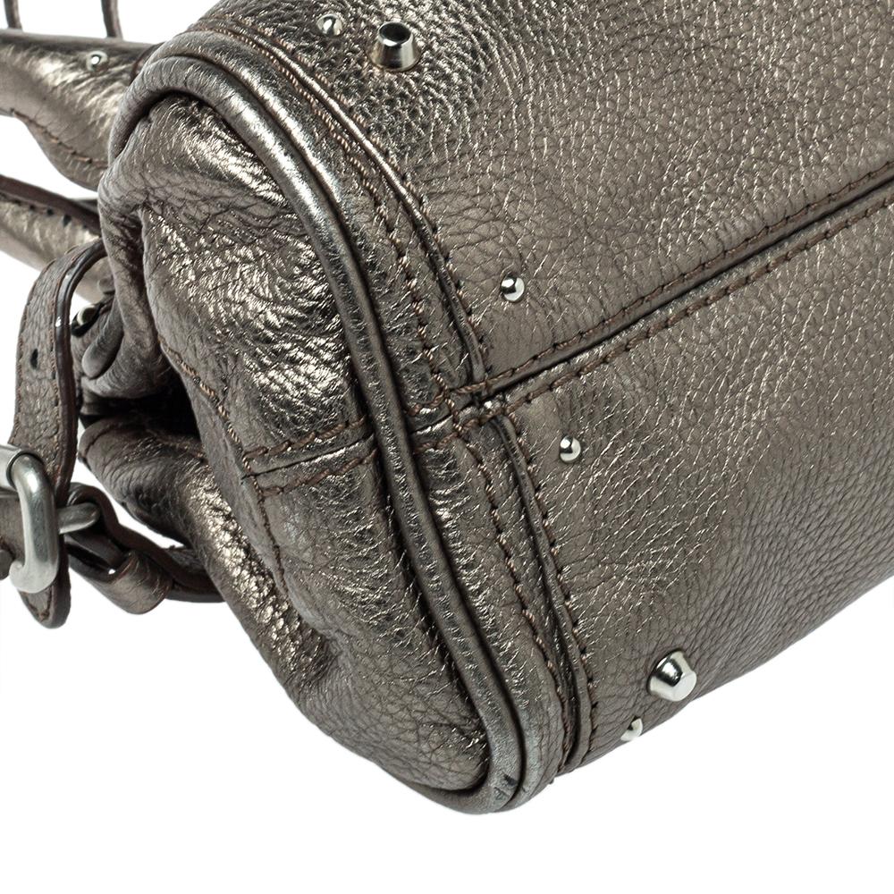 Gray Chloé Metallic Pebbled Leather Mini Paddington Bag
