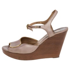 Chloe Metallic Peep Toe Ankle Strap Wooden Wedge Platform Sandals Size 37