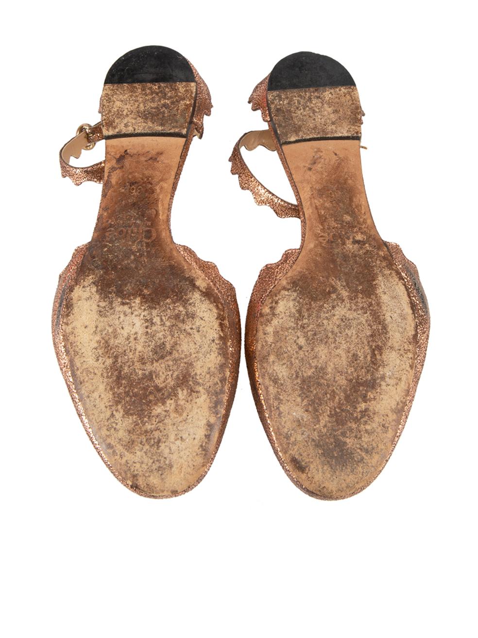 Chloé Metallic Rosa Lauren Knöchelriemen Flats Größe IT 36 im Zustand „Gut“ im Angebot in London, GB