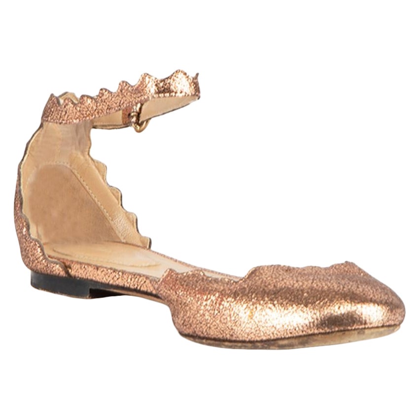 Chloé Metallic Pink Lauren Ankle Strap Flats Size IT 36