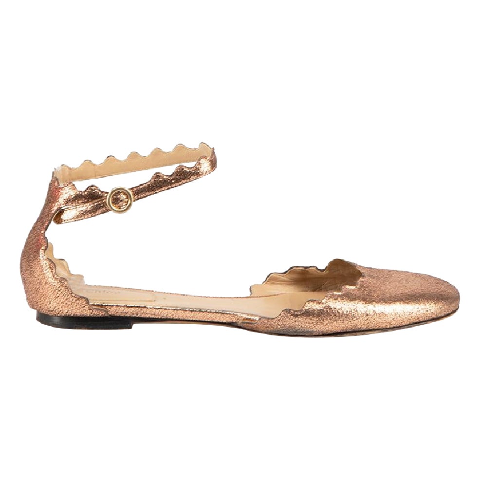 Chloé Metallic Rosa Lauren Knöchelriemen Flats Größe IT 36 im Angebot