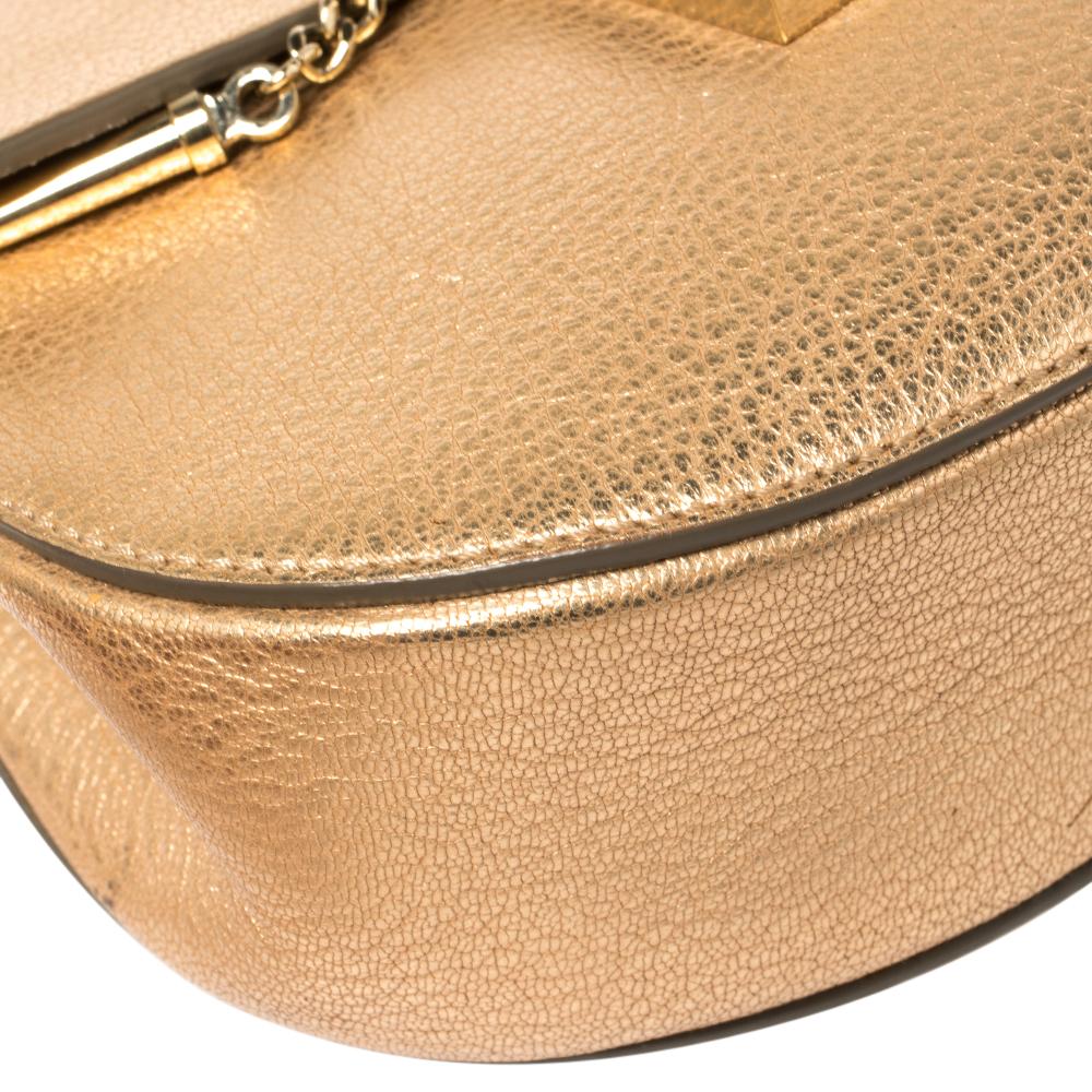 Chloe Metallic Rose Gold Leather Small Drew Shoulder Bag 4