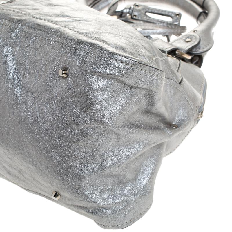 Große Paddington Umhängetasche aus Leder in Metallic-Silber 6