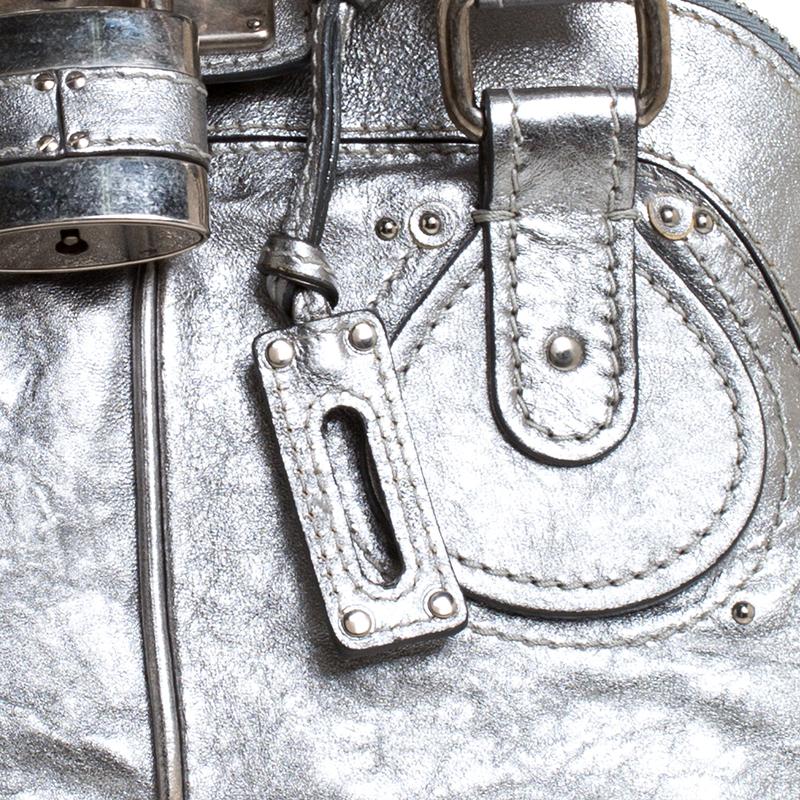 Große Paddington Umhängetasche aus Leder in Metallic-Silber 1