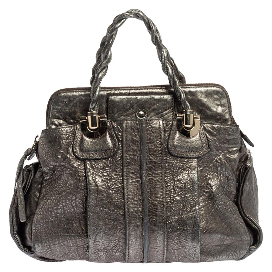 Chloe Metallic Textured Leather Heloise Satchel For Sale