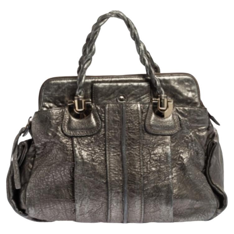 Chloe Metallic Textured Leather Heloise Satchel For Sale