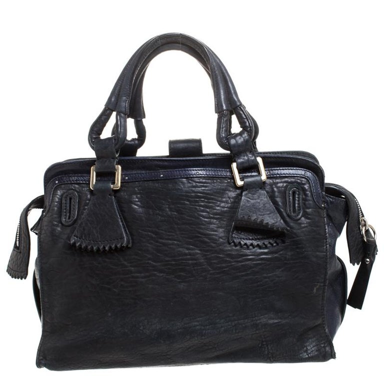 Chloe Midnight Blue Leather Front Pocket Tote at 1stDibs