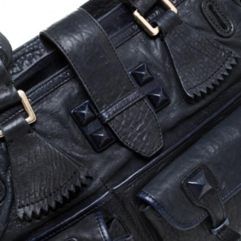Chloe Midnight Blue Leather Front Pocket Tote en Bueno estado para la venta en Dubai, Al Qouz 2