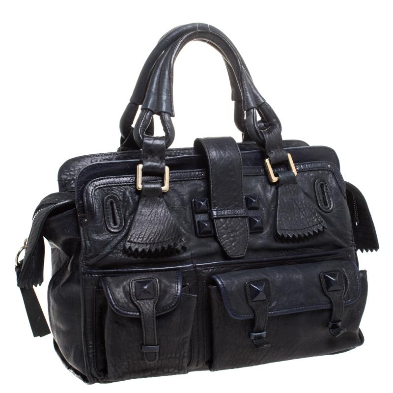 Chloe Tote con tasca frontale in pelle blu notte In condizioni buone a Dubai, Al Qouz 2