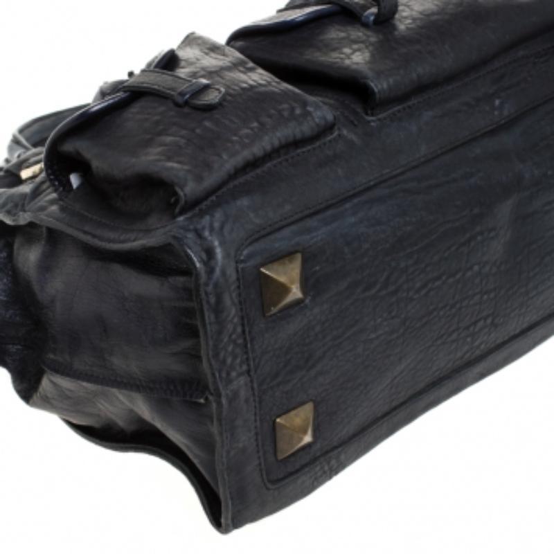 Chloe Midnight Blue Leather Front Pocket Tote en venta 3