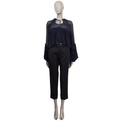 CHLOE midnight blue silk CHIFFON RUFFLED Blouse Shirt S