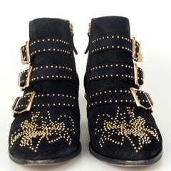 CHLOE midnight blue suede STUDDED SUSANNA Ankle Boots Shoes 38