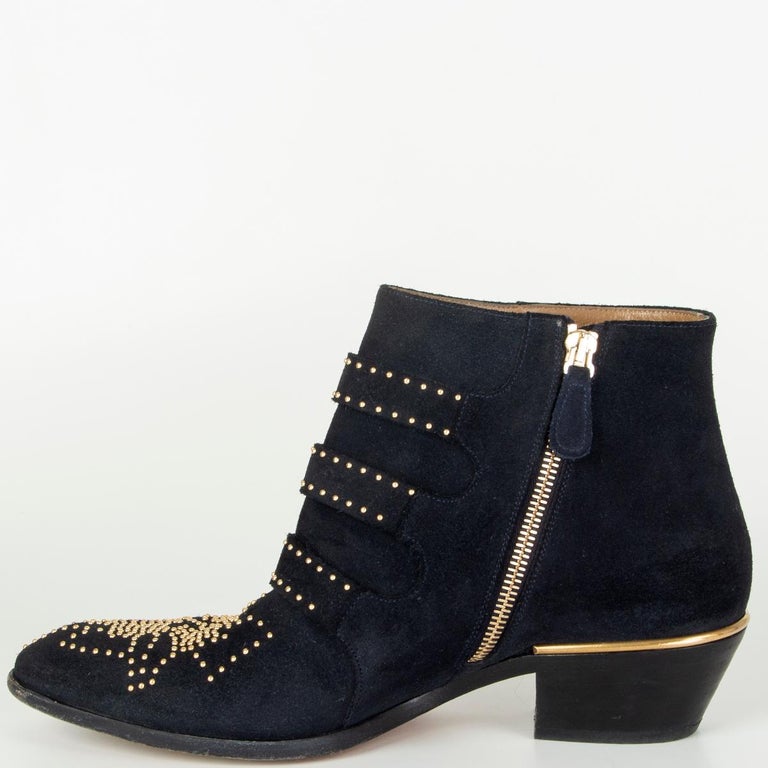 CHLOE midnight blue suede STUDDED SUSANNA Ankle Boots Shoes 38 For Sale at  1stDibs | chloe susanna suede