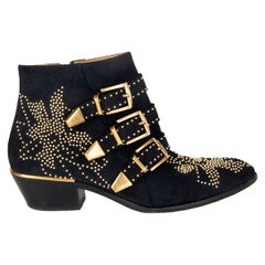 Used CHLOE midnight blue suede STUDDED SUSANNA Ankle Boots Shoes 38