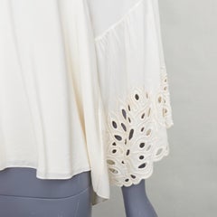 CHLOE milk cream 100% silk cotton lace eyelet trim peasant blouse FR34 XS