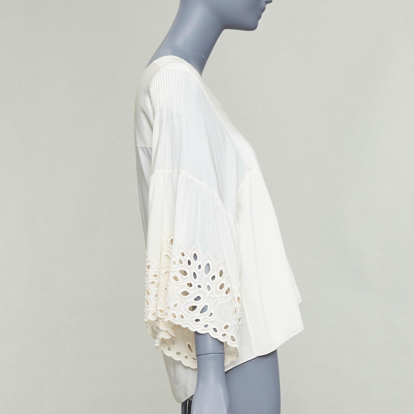 CHLOE crema latte 100% seta cotone pizzo occhiello bordo contadino camicetta FR34 XS In condizioni buone in vendita a Hong Kong, NT