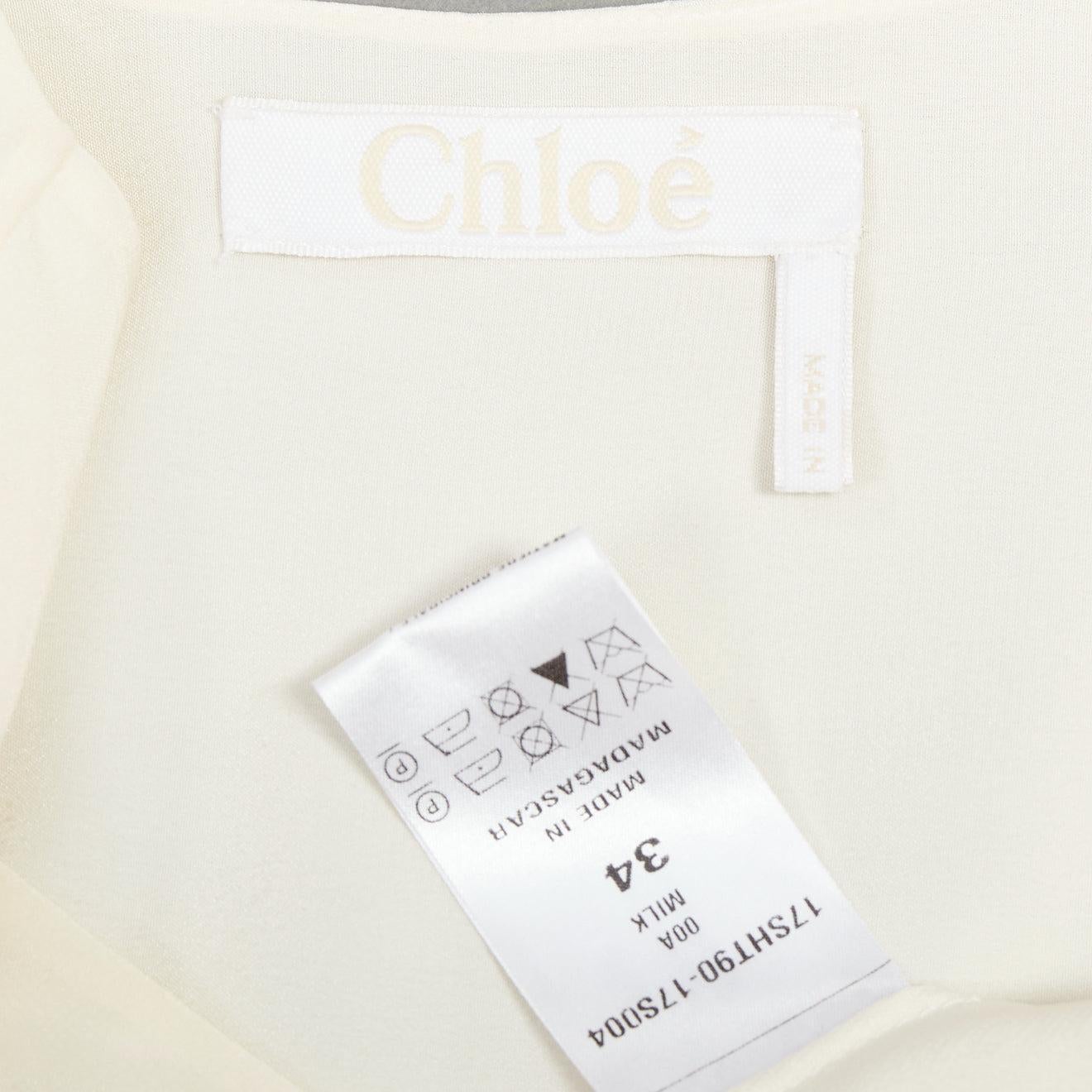 CHLOE crema latte 100% seta cotone pizzo occhiello bordo contadino camicetta FR34 XS in vendita 3