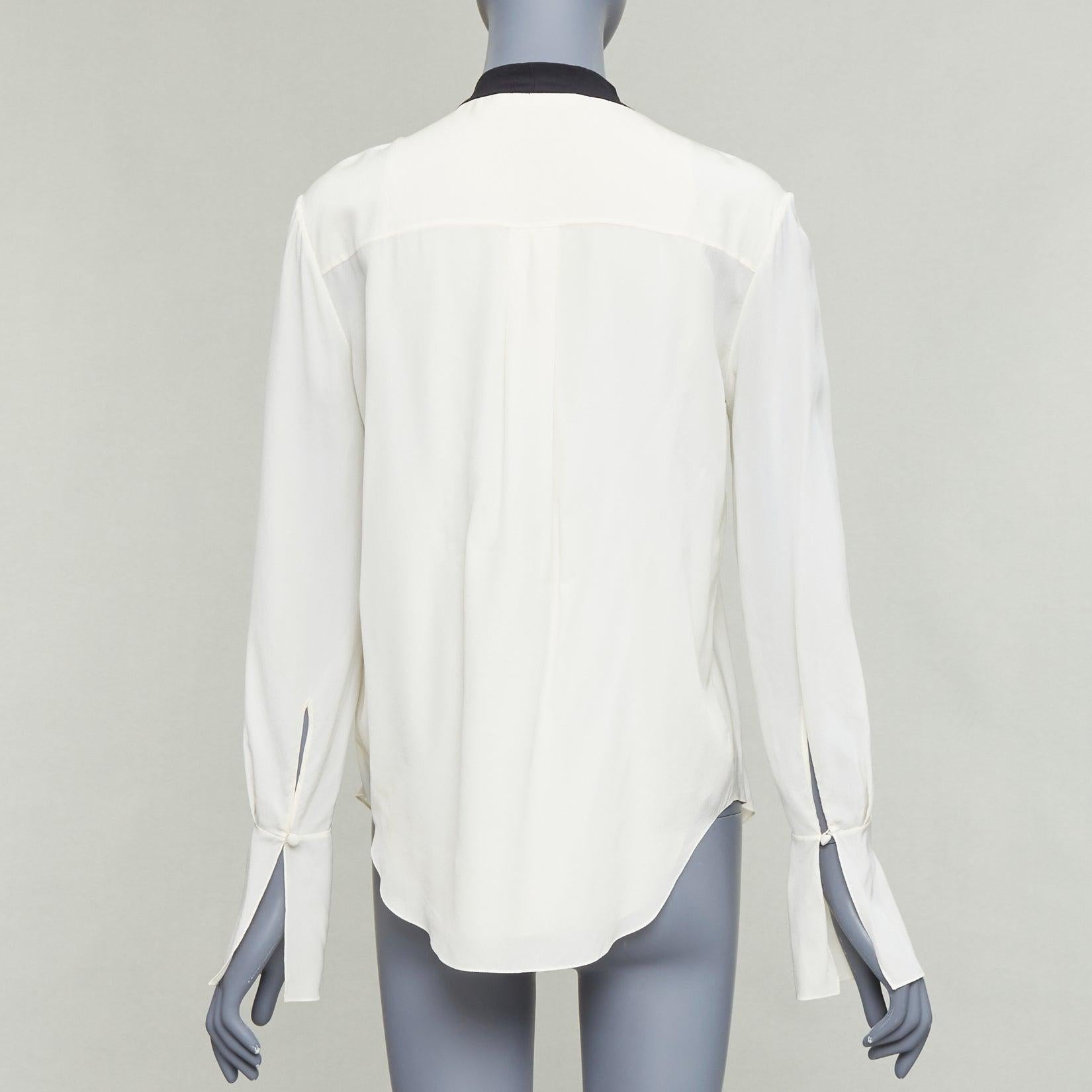 CHLOE milk cream black 100% silk ruffled peasant blouse tie neck FR36 S Pour femmes en vente