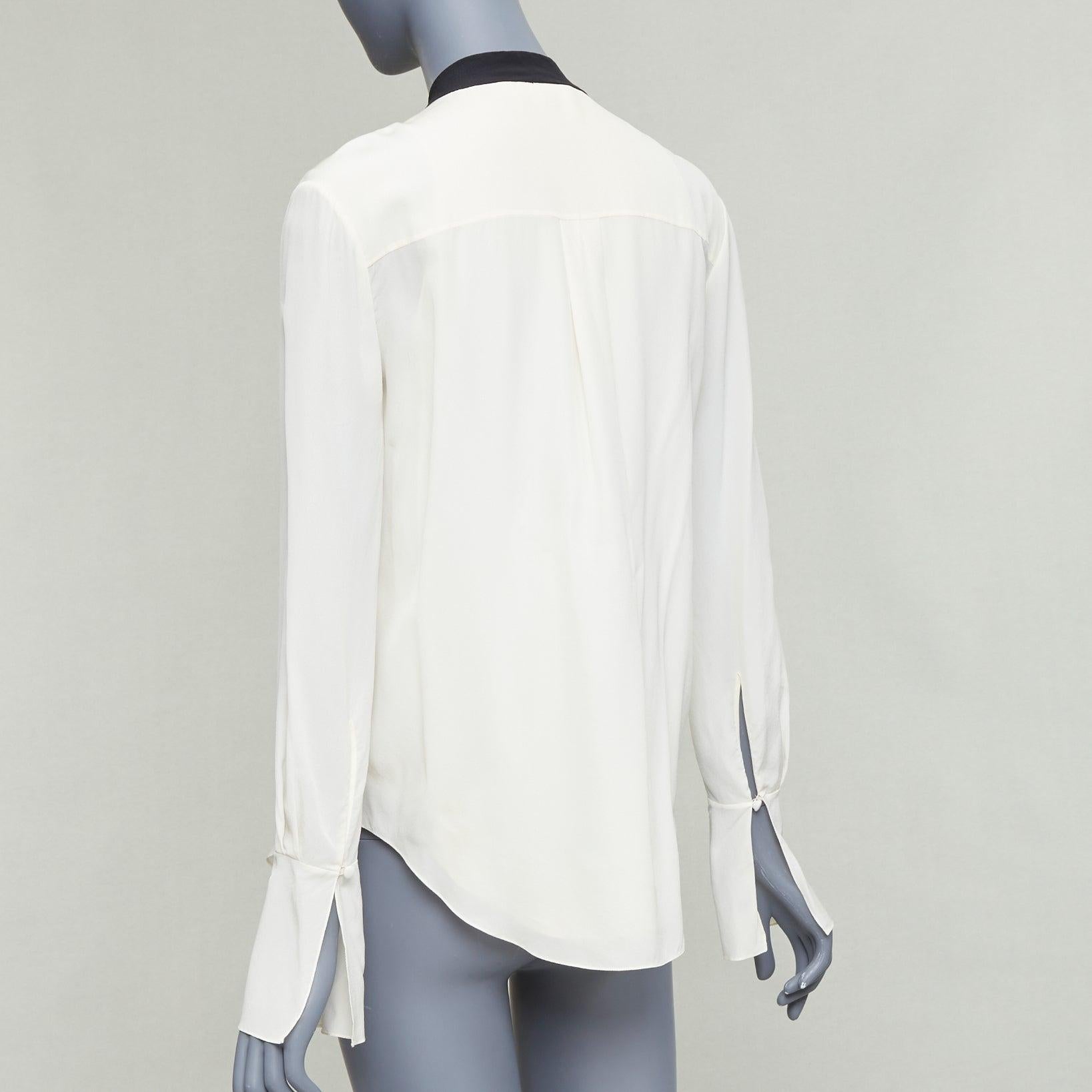 CHLOE milk cream black 100% silk ruffled peasant blouse tie neck FR36 S en vente 1