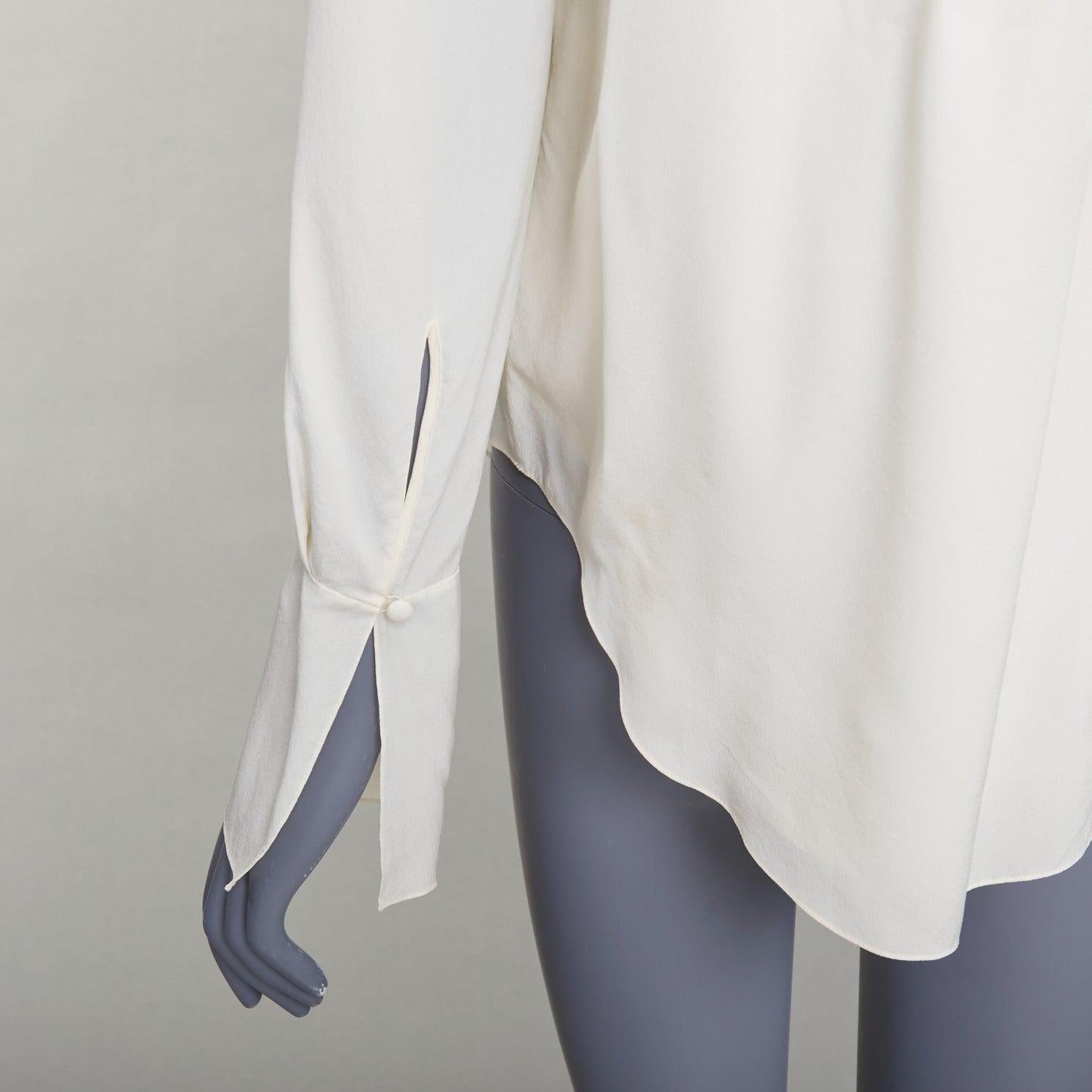 CHLOE milk cream black 100% silk ruffled peasant blouse tie neck FR36 S en vente 2