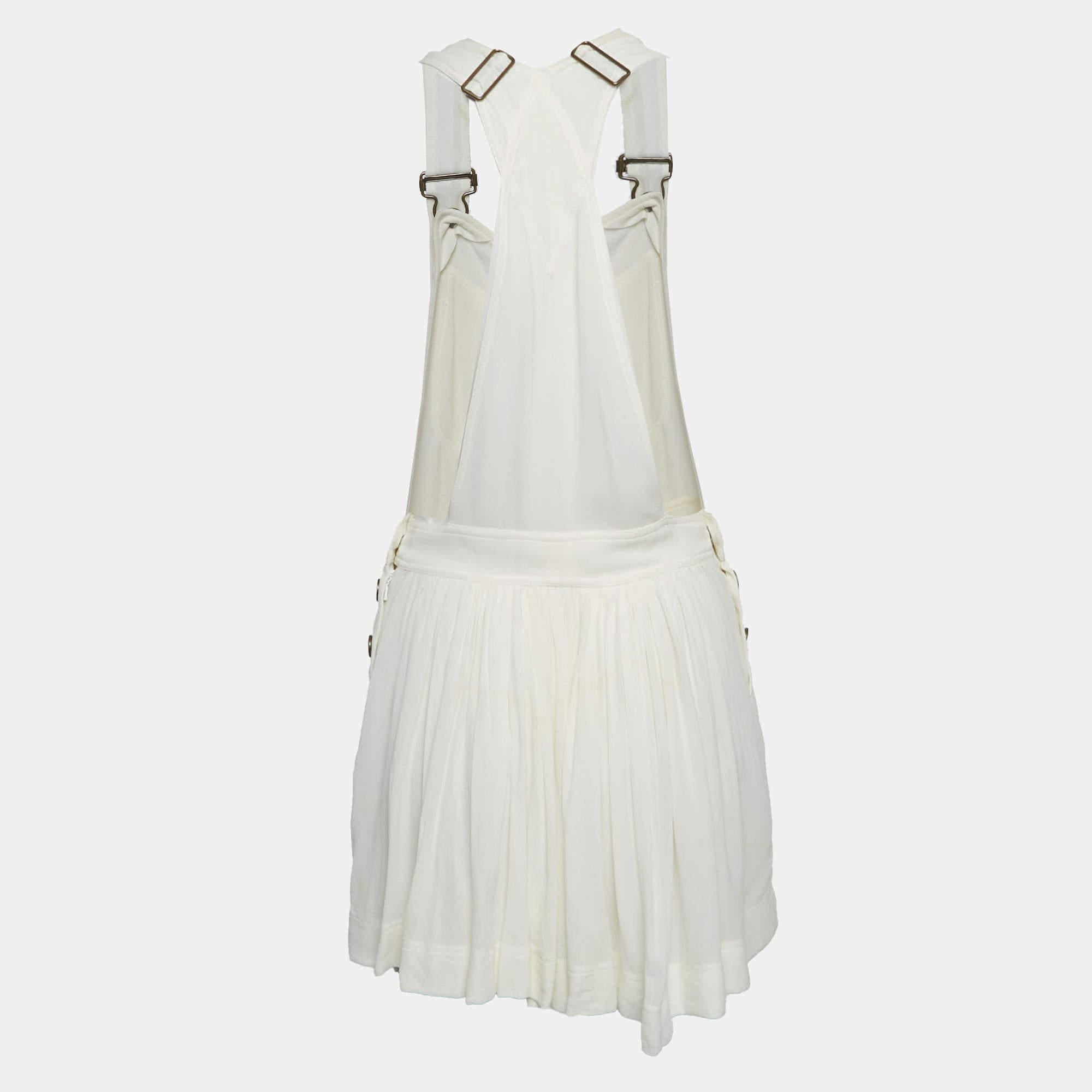 Gray Chloe Milk White Georgette Buckle Front Pleated Mini Dress S