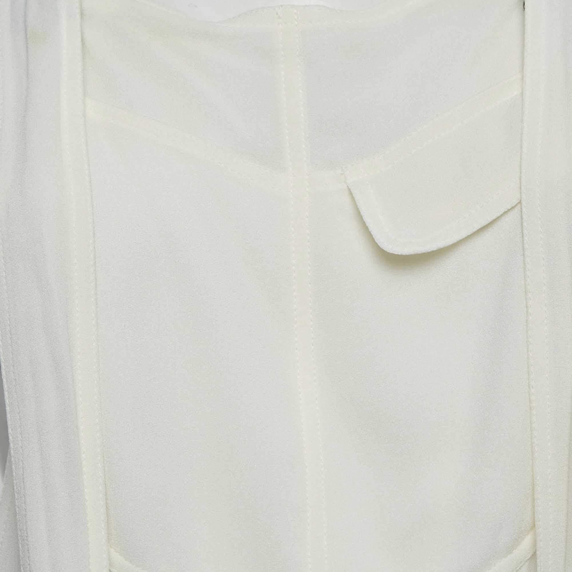 Chloe Milk White Georgette Buckle Front Pleated Mini Dress S In Good Condition In Dubai, Al Qouz 2