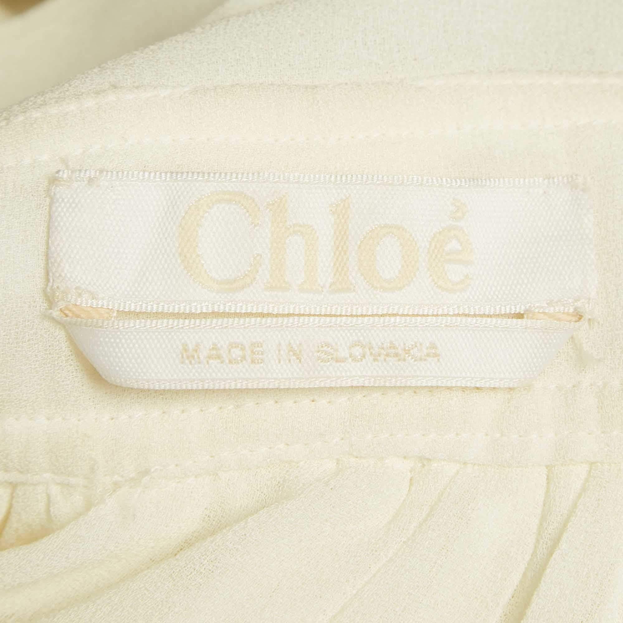 Chloe Milk White Georgette Buckle Front Pleated Mini Dress S 4