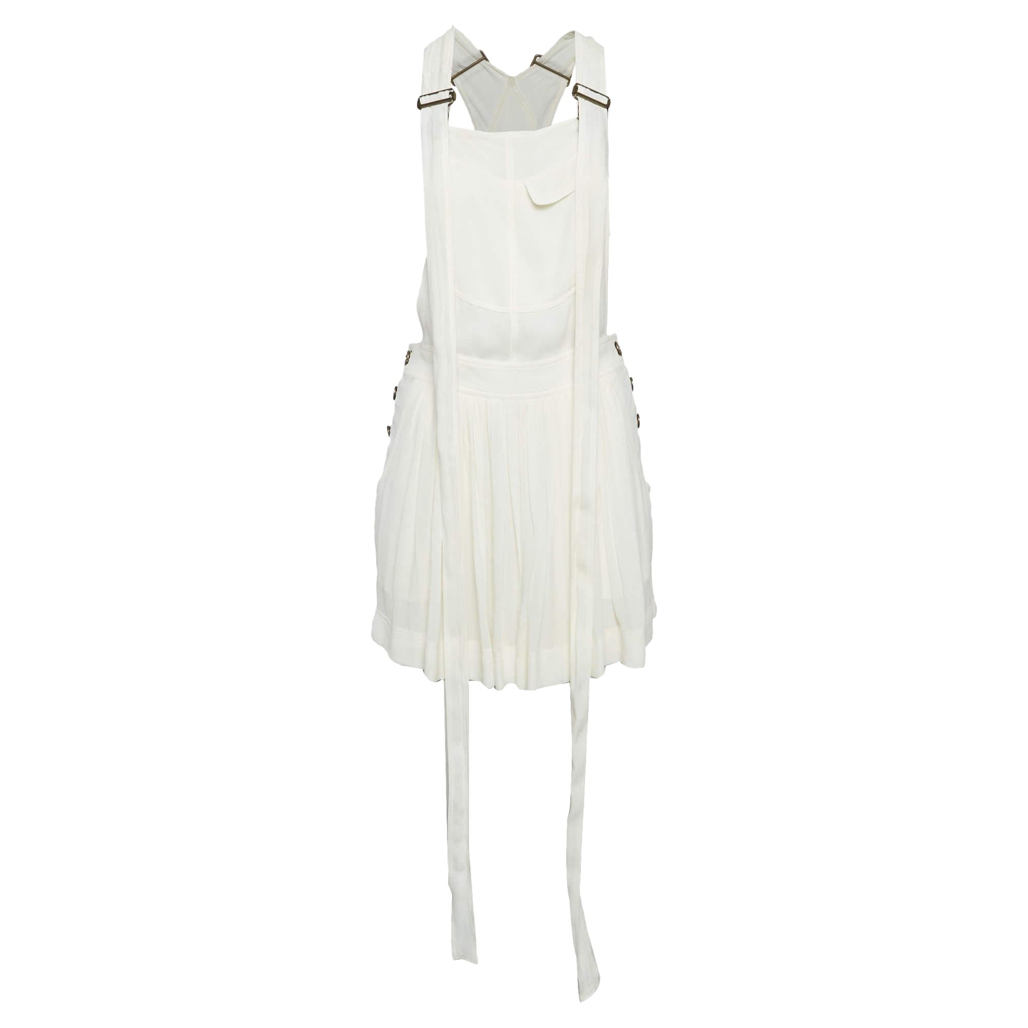 Chloe Milk White Georgette Buckle Front Pleated Mini Dress S