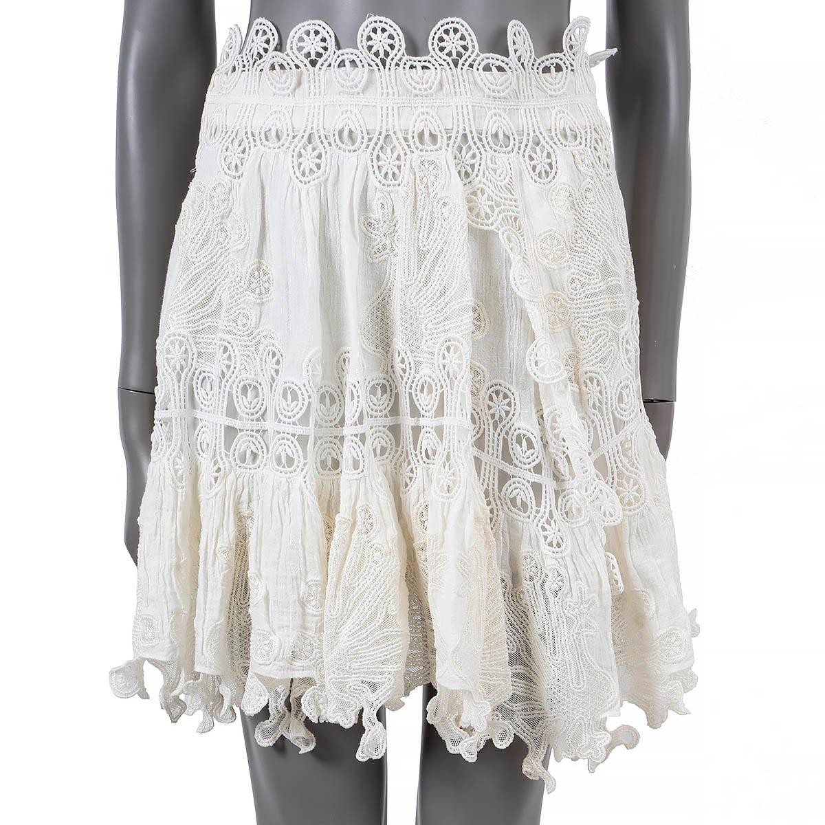 Women's CHLOE Milk white linen blend 2015 PEACOCK EMBROIDERED Skirt 34 XS For Sale
