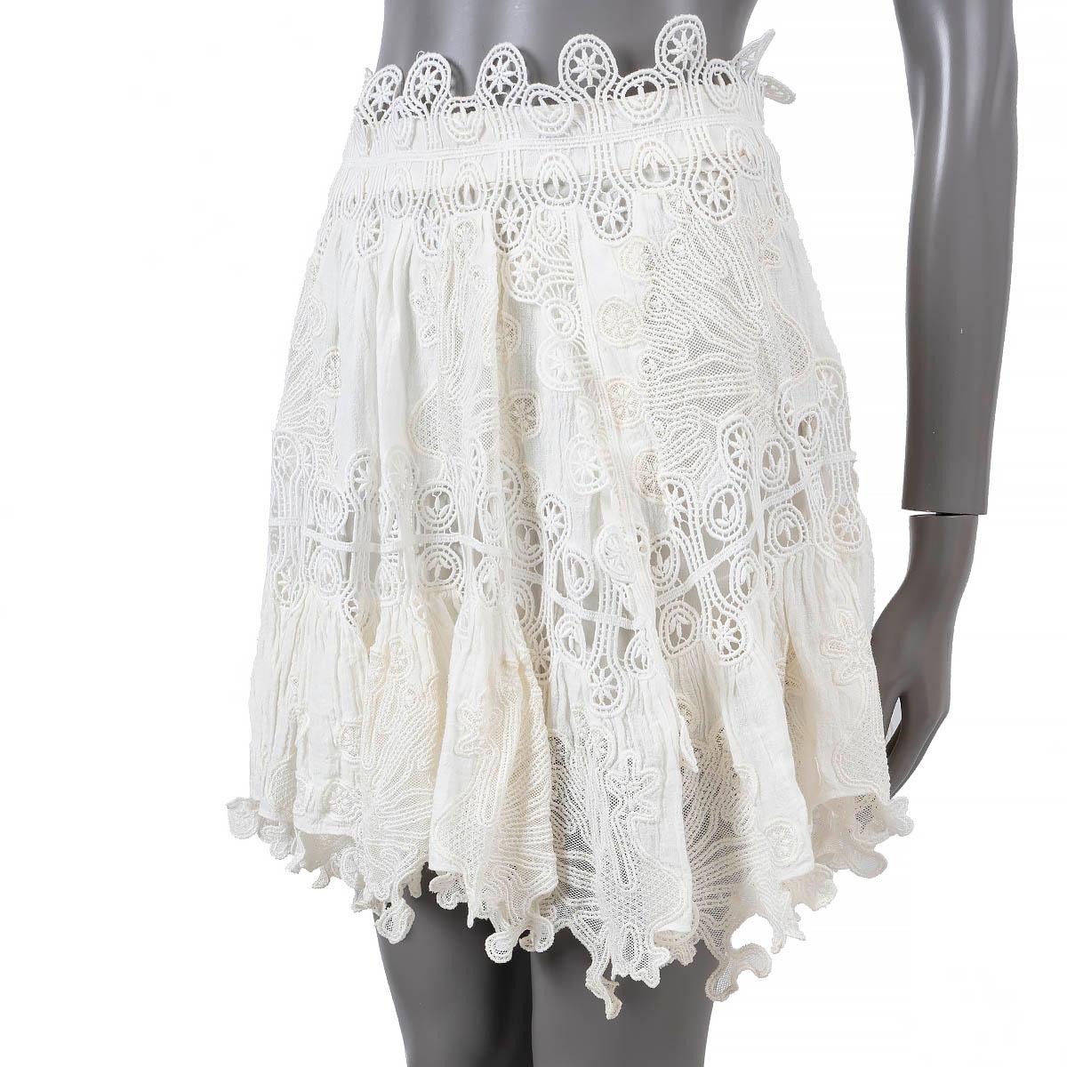 CHLOE Milk white linen blend 2015 PEACOCK EMBROIDERED Skirt 34 XS For Sale 1