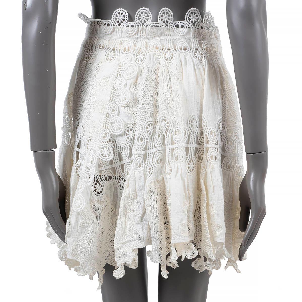 CHLOE Milk white linen blend 2015 PEACOCK EMBROIDERED Skirt 34 XS For Sale 2