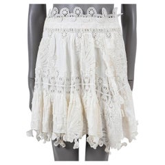 CHLOE Milk white linen blend 2015 PEACOCK EMBROIDERED Skirt 34 XS