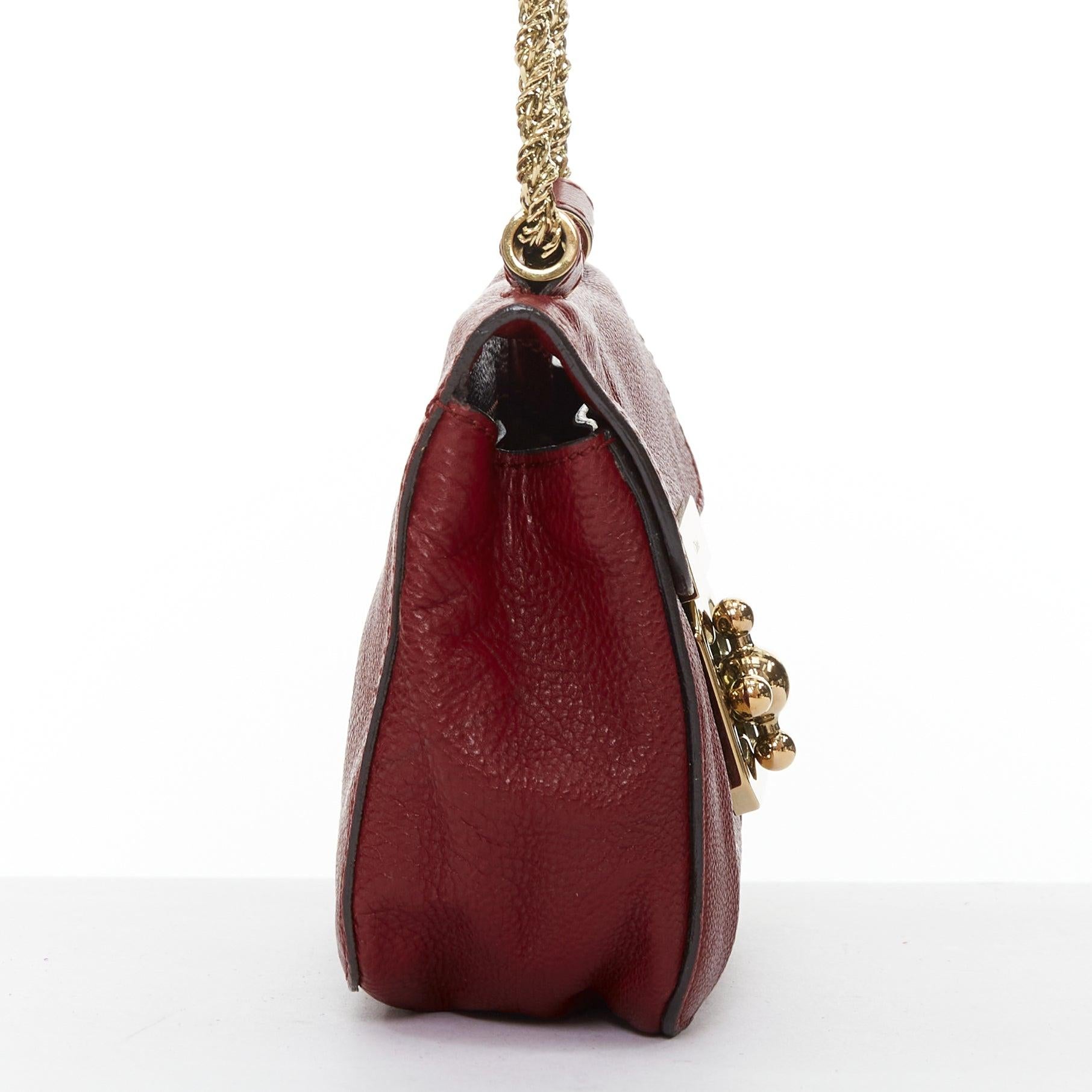 CHLOE Mini Elsie burgundy leather gold turnlock mini crossbody bag In Fair Condition For Sale In Hong Kong, NT