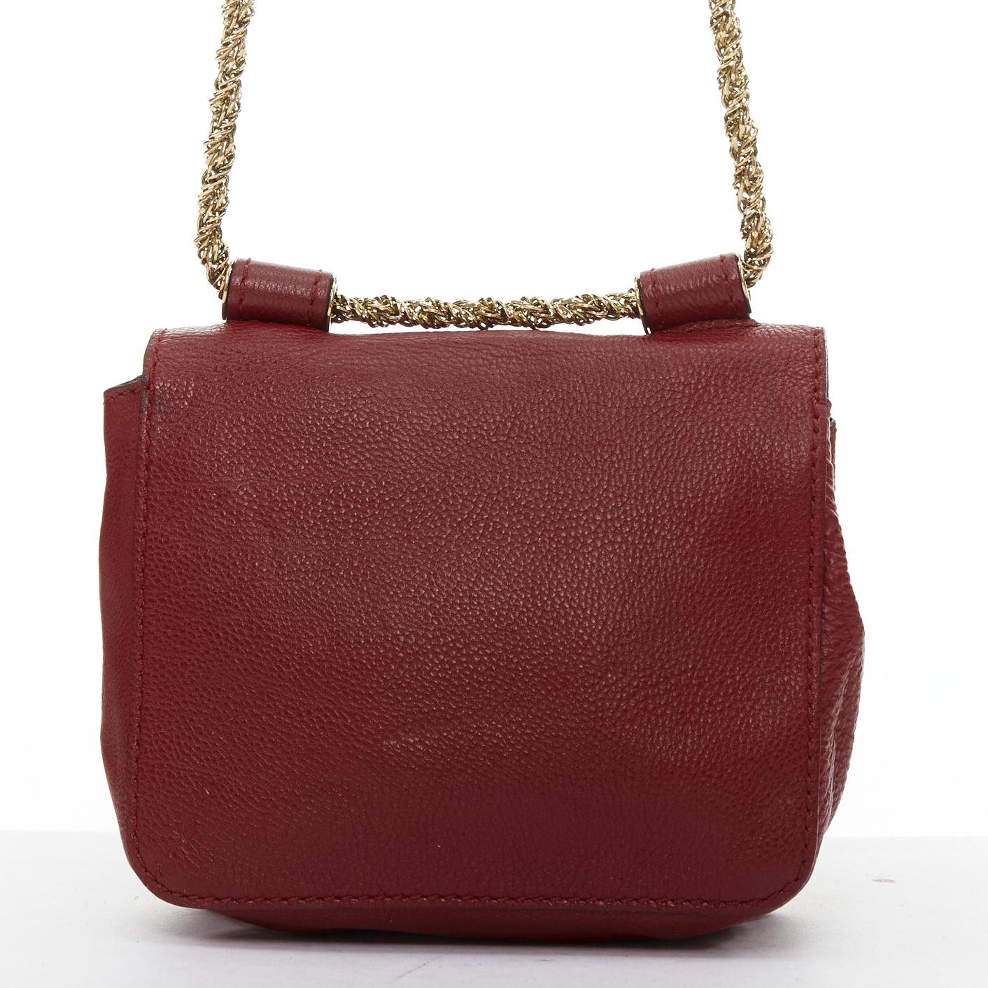 Women's CHLOE Mini Elsie burgundy leather gold turnlock mini crossbody bag For Sale
