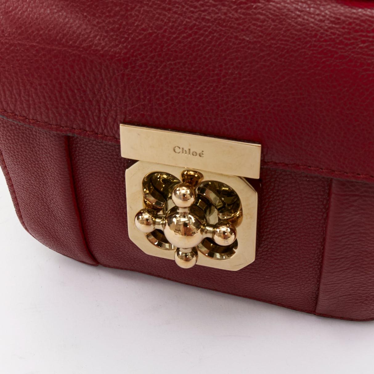 CHLOE Mini Elsie burgundy leather gold turnlock mini crossbody bag For Sale 2