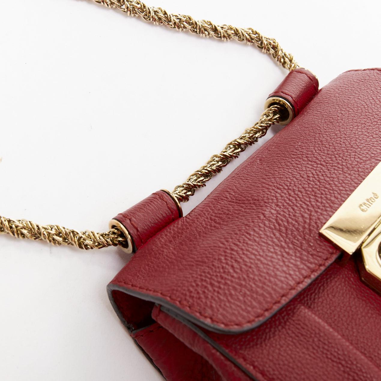 CHLOE Mini Elsie burgundy leather gold turnlock mini crossbody bag For Sale 3