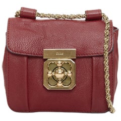 CHLOE Mini Elsie burgundy leather gold turnlock mini crossbody bag