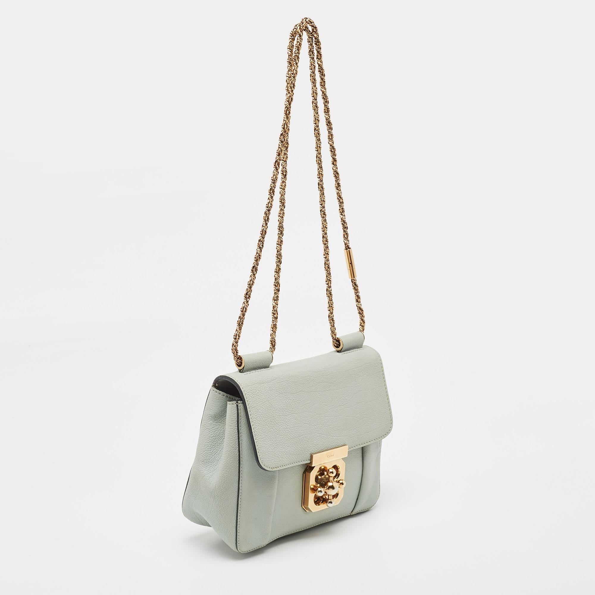 Chloé Mint Green Leather Small Elsie Shoulder Bag In Good Condition For Sale In Dubai, Al Qouz 2