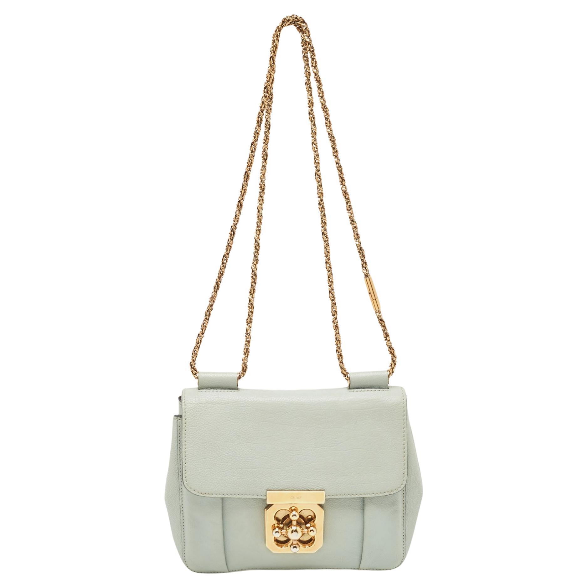 Chloé Mint Green Leather Small Elsie Shoulder Bag For Sale