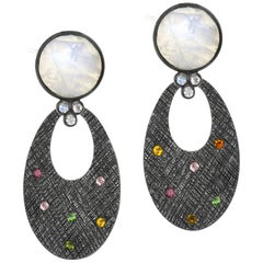 Chloé Boucles d'oreilles panier de lune en tourmaline multicolore