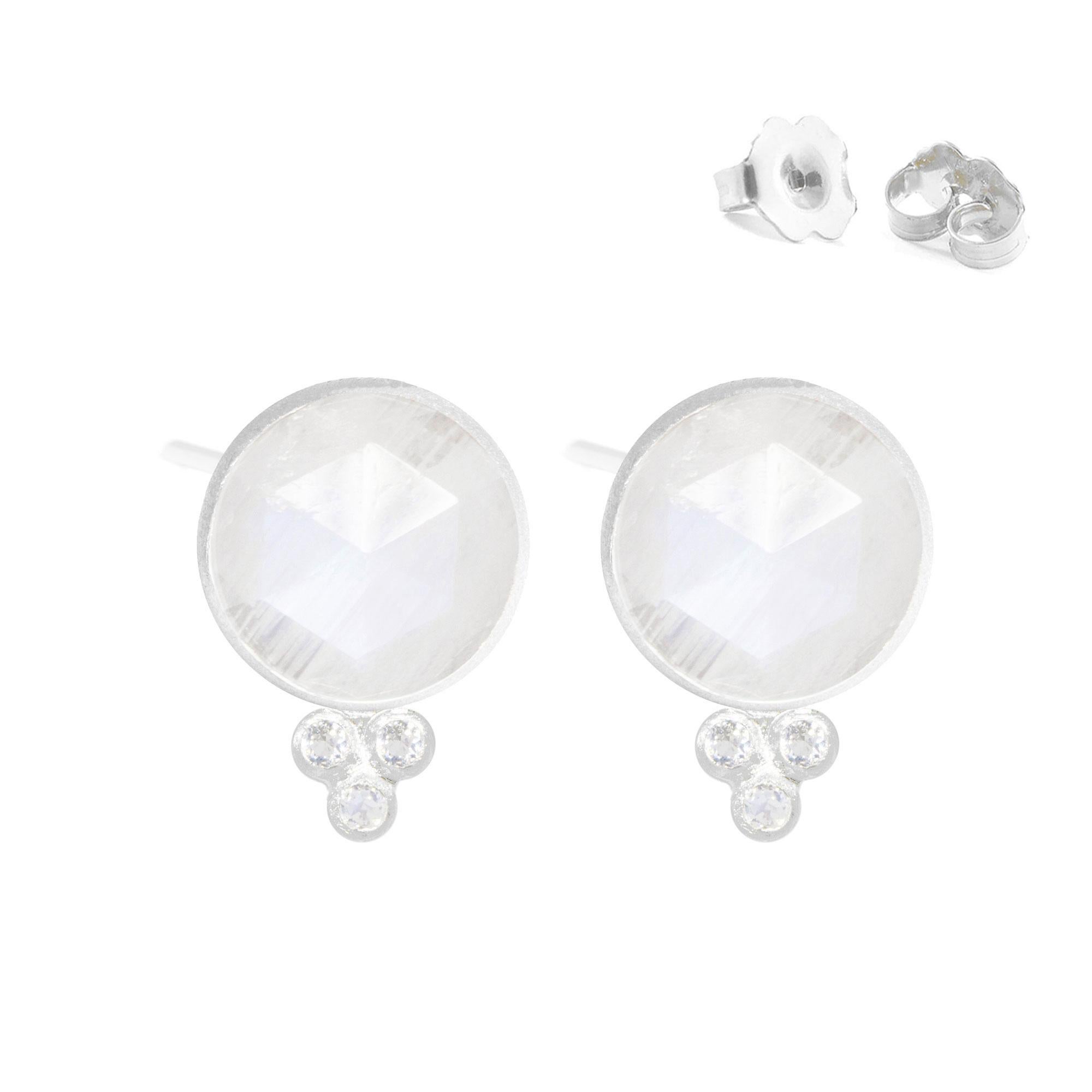 A Nina Nguyen classic: Our Chloe Silver Studs are designed with faceted moonstones rimmed in silver, and accented with gemstones for some extra sparkle.
Nina Nguyen Design's patent-pending earrings have an element on the back of the stud or charm to