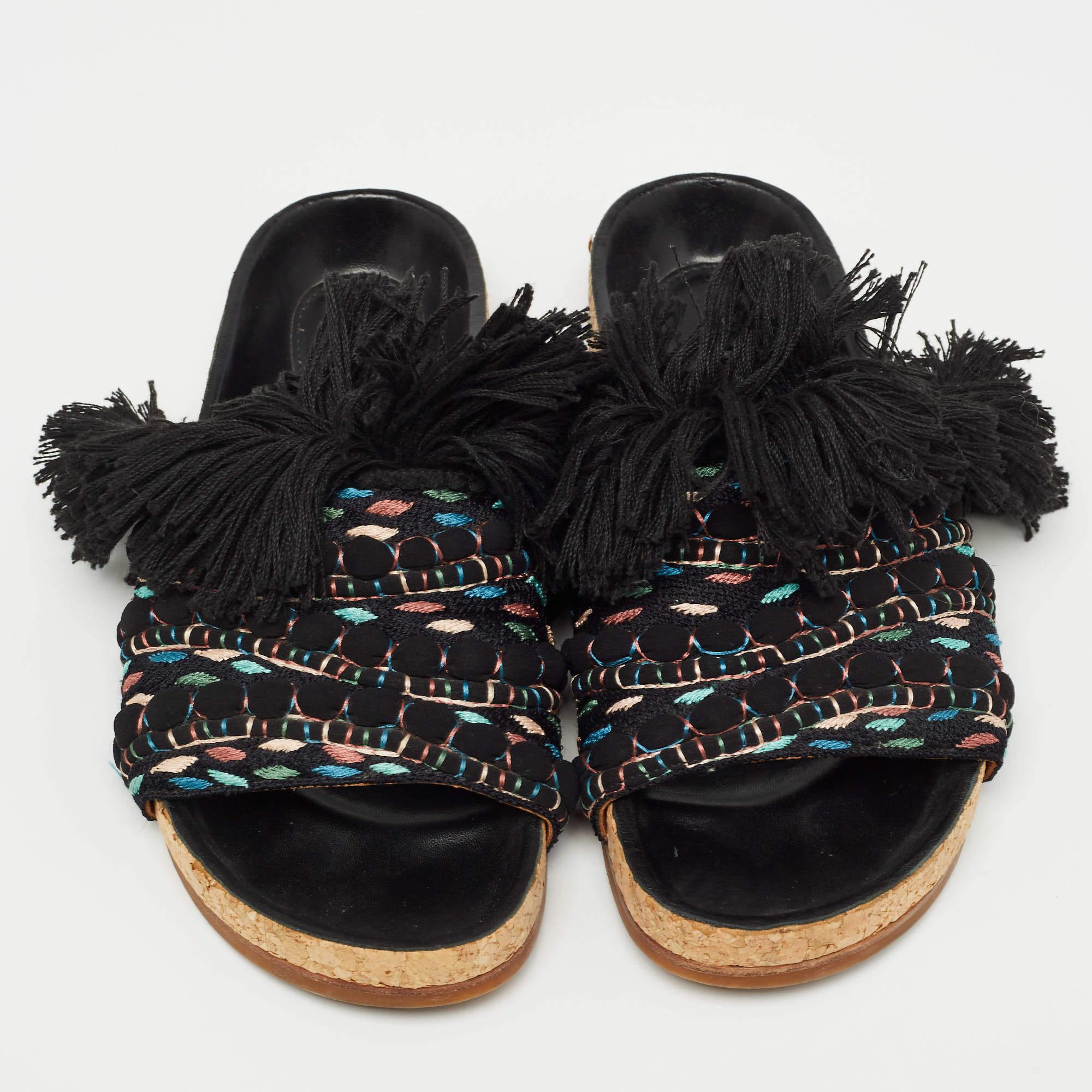 Black Chloe Multicolor Canvas Flat Slides Size 37