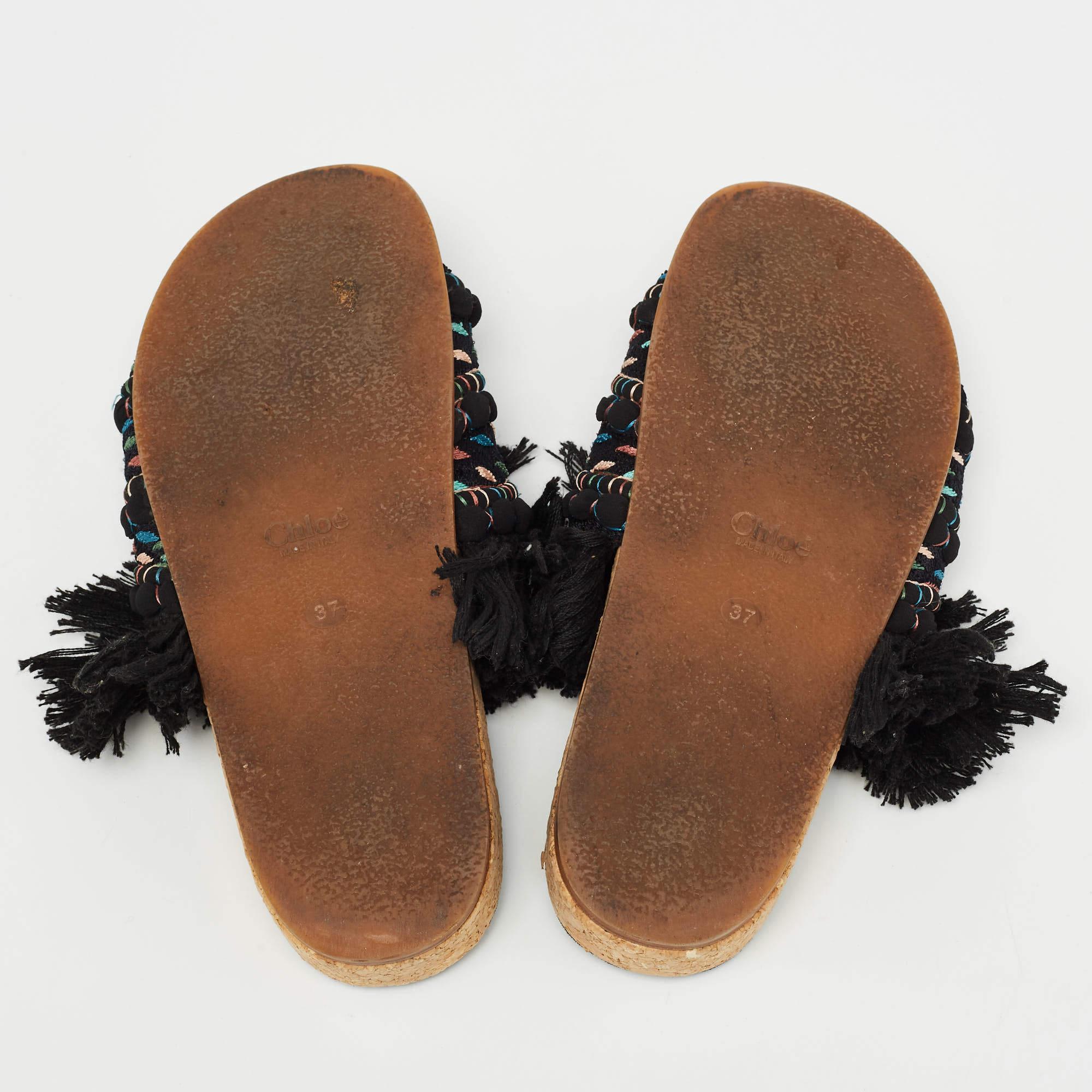 Chloe Multicolor Canvas Flat Slides Size 37 1