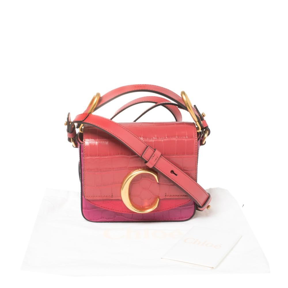 Chloe Multicolor Croc Embossed Leather Mini C Top Handle Bag 3