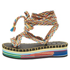 Chloé Multicolor Knit Fabric Ankle Strap Sandals Size 36